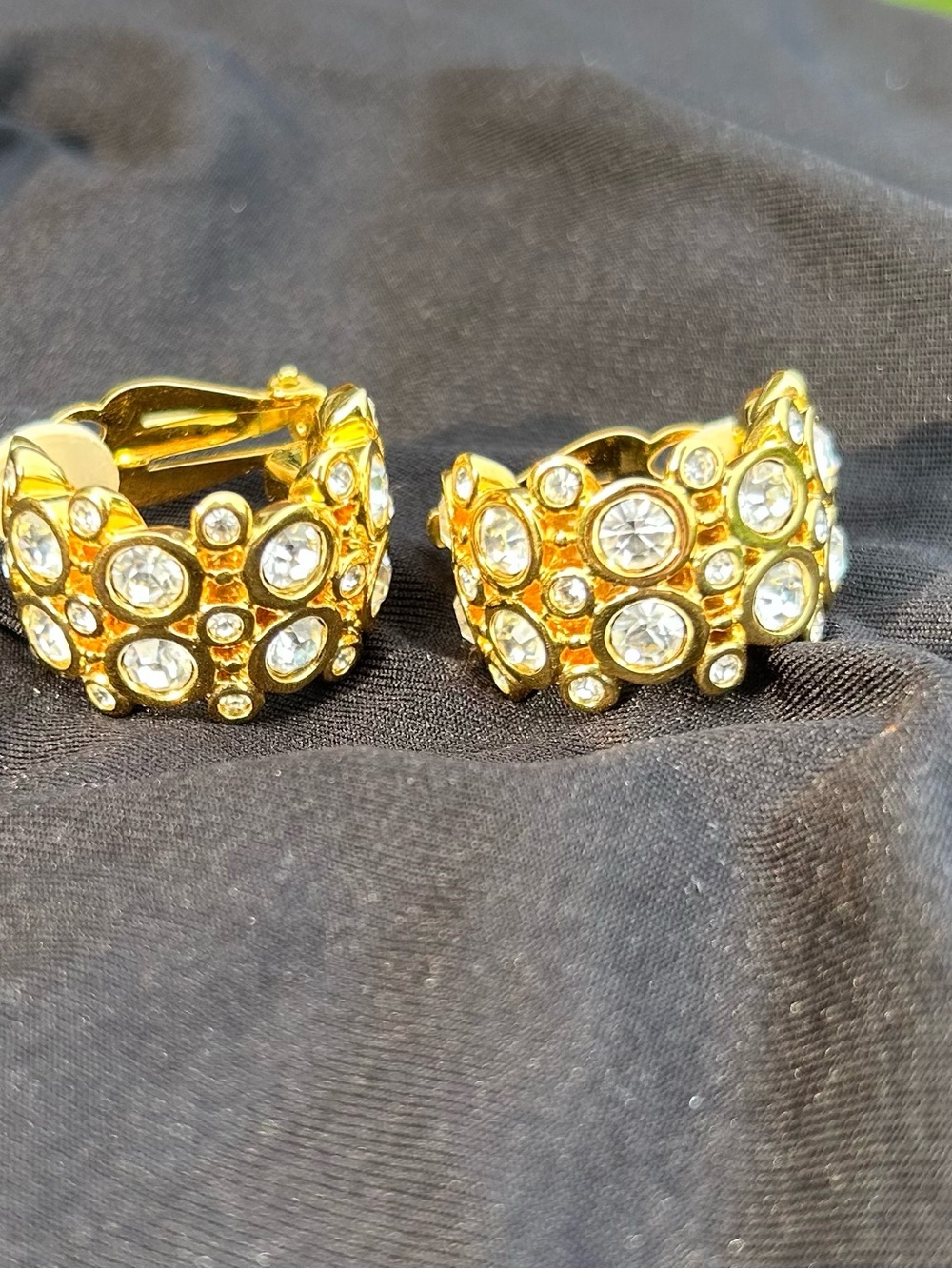 VTG Swarovski Sparkling Bubble Earrings with Bezel-Set Crystals. Gold-Tone. EUC.
